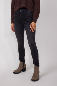 Mica High Rise Distressed Ankle Skinny Jeans for Women in Black