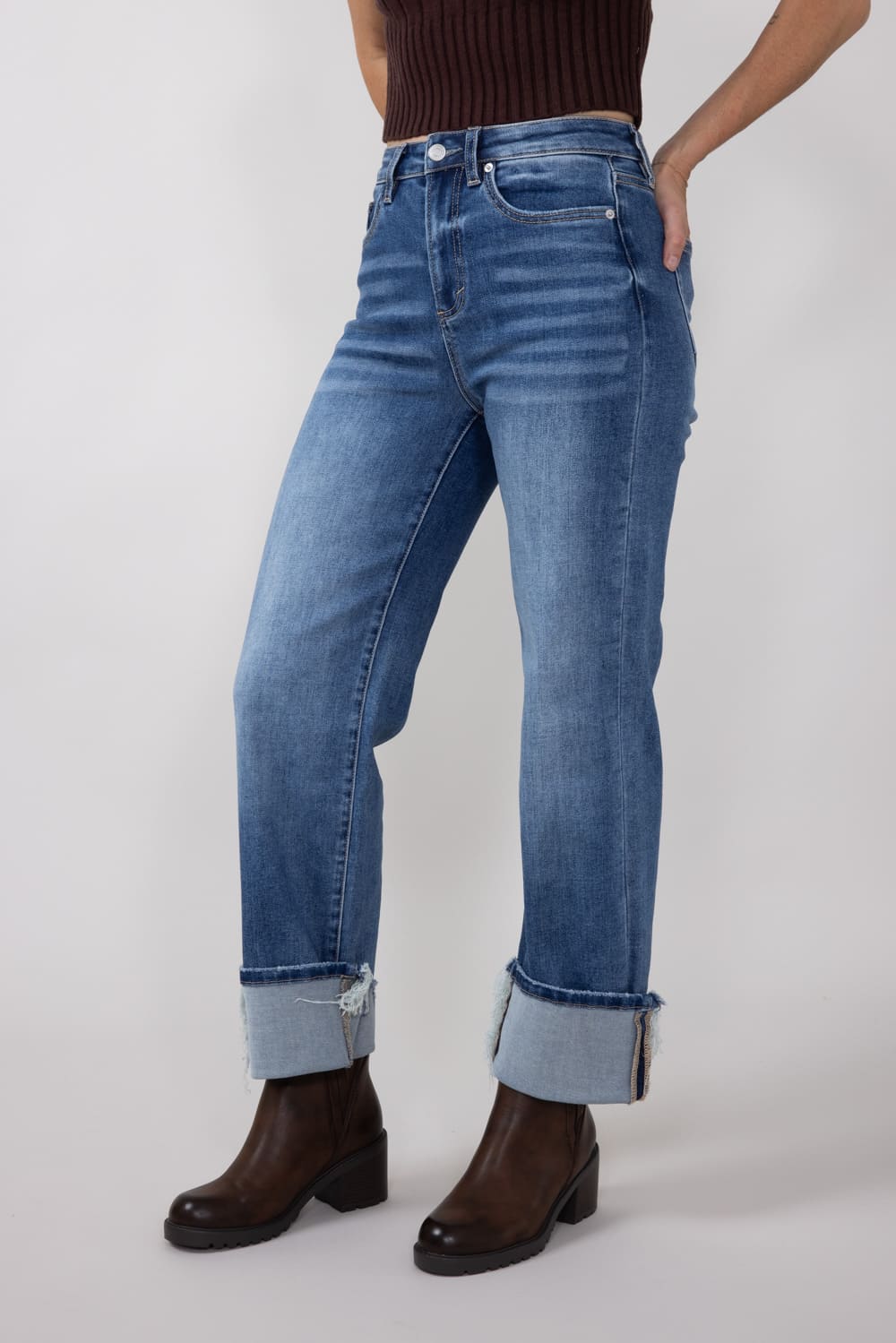 Mica Super High Rise Straight Cuffed Jeans for Women