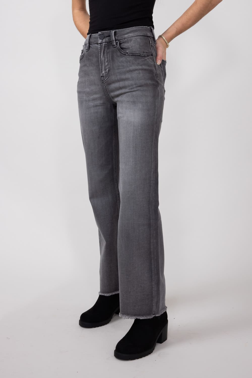 Mica Super High Rise Wide Leg Jeans for Women in Dark Grey