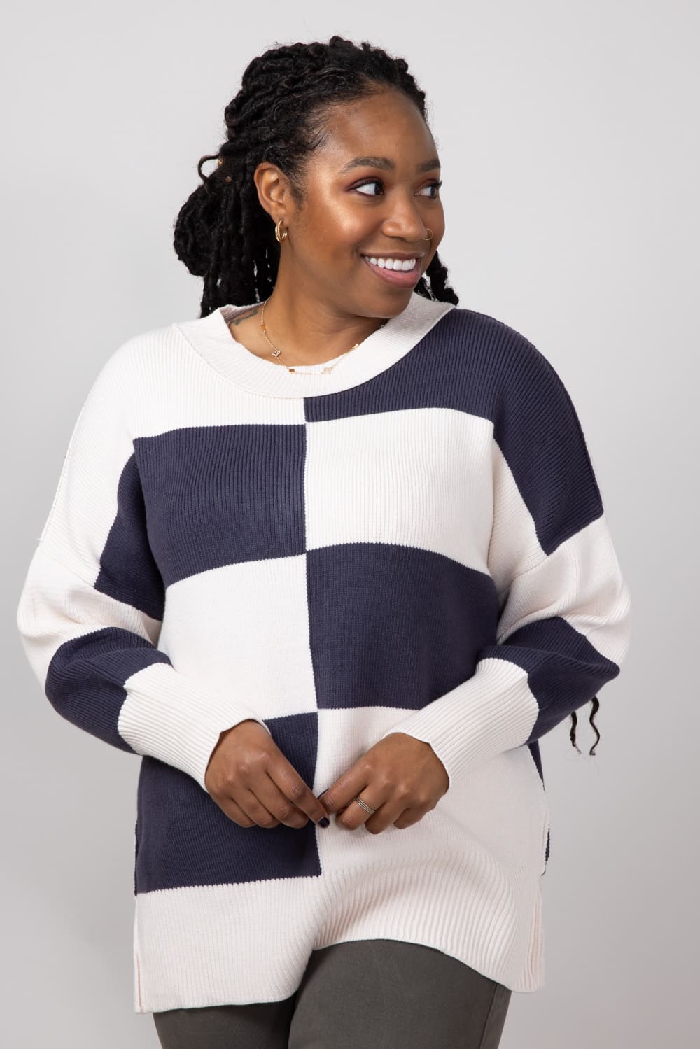 Miracle Colorblock Sweater for Women in Beige Blue