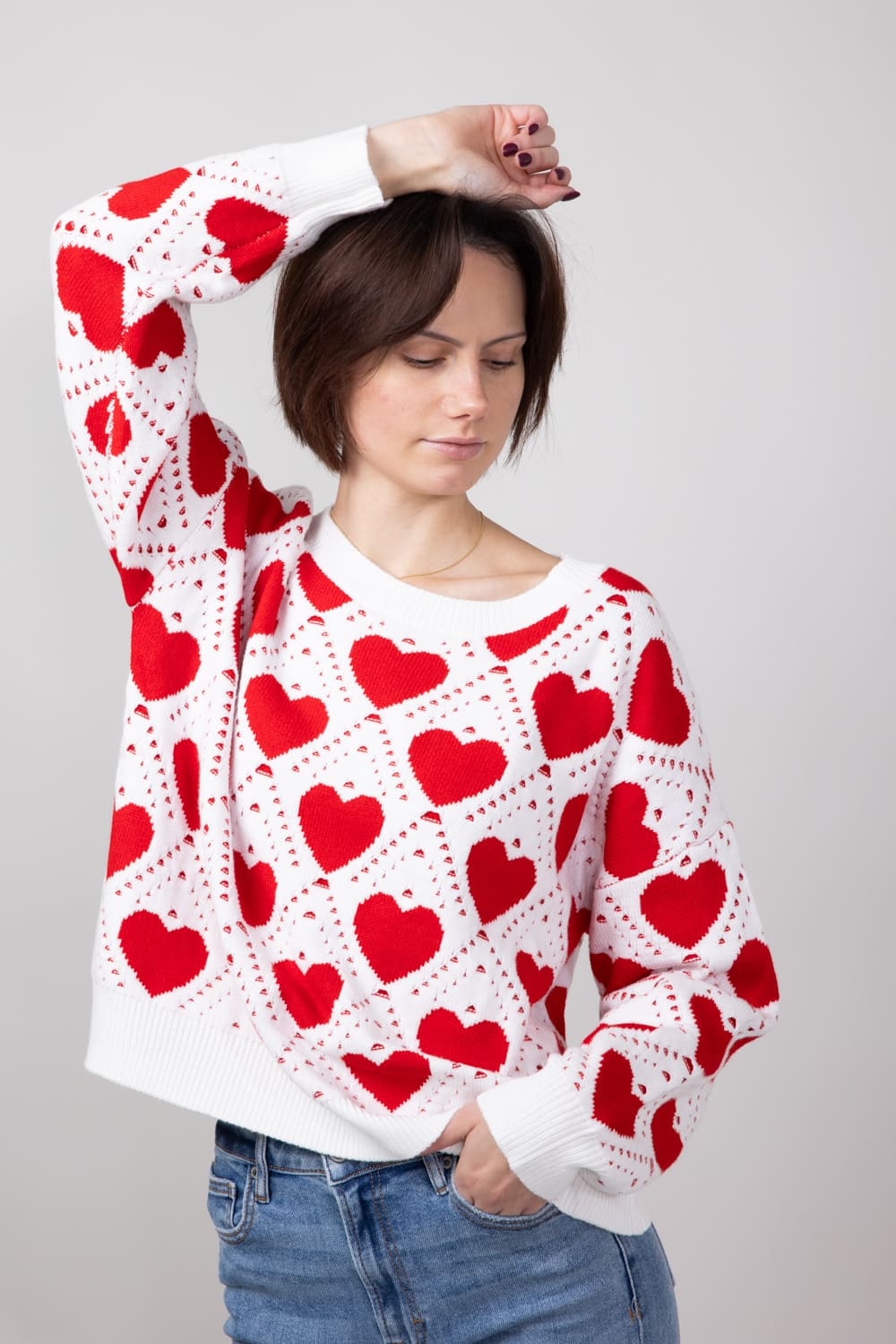 Miracle Kirigami Heart Sweater for Women in Ivory/Red