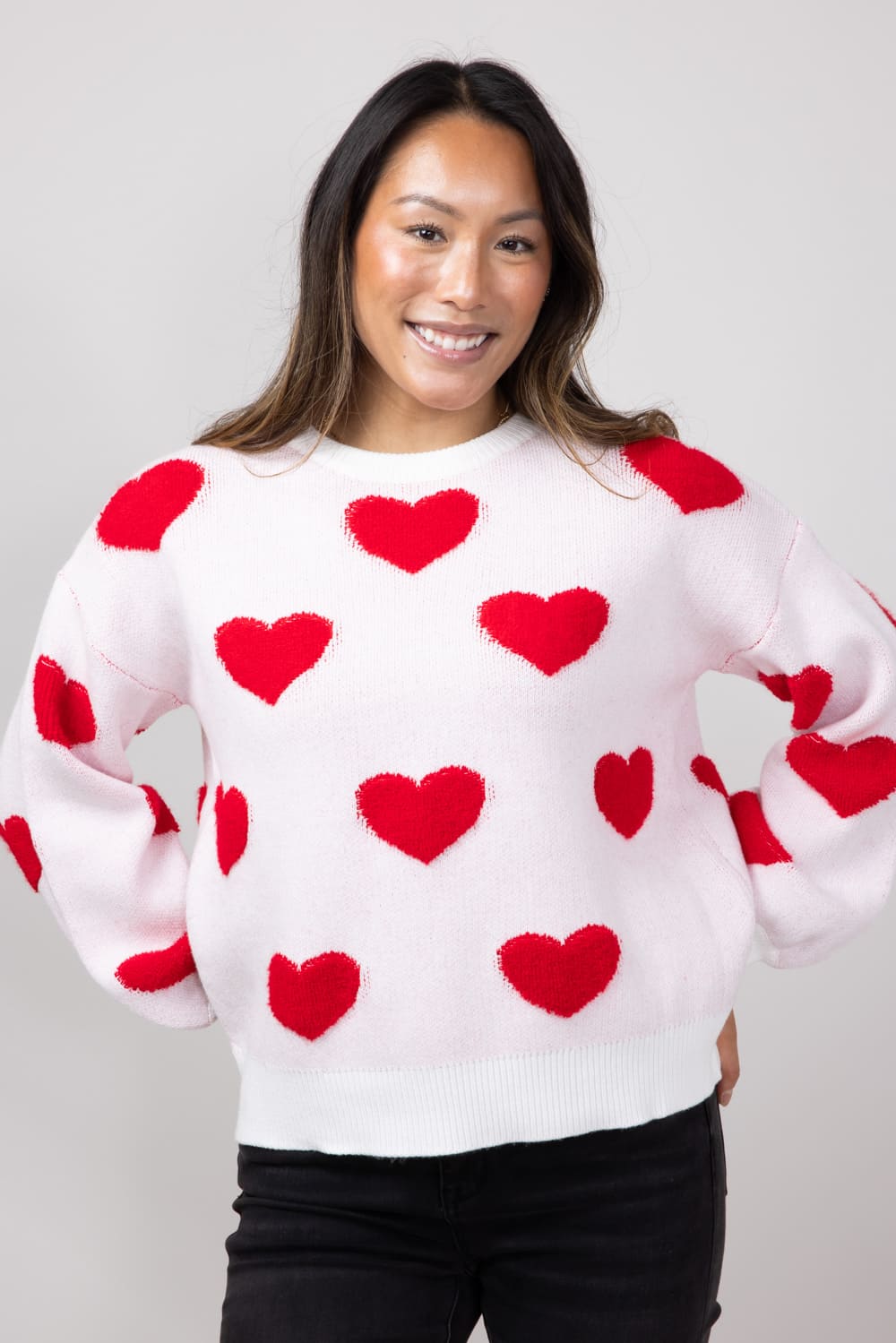 Miracle Multi Heart Sweater for Women in Ivory/Red