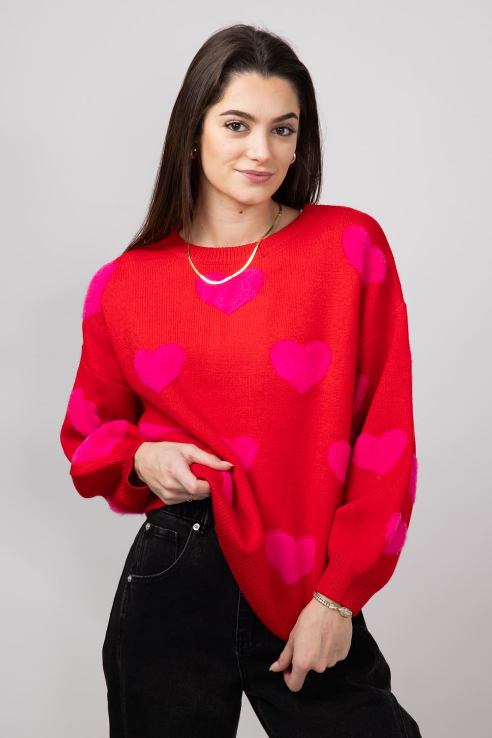 Miracle Multi Hearts Sweater for Women in Red 