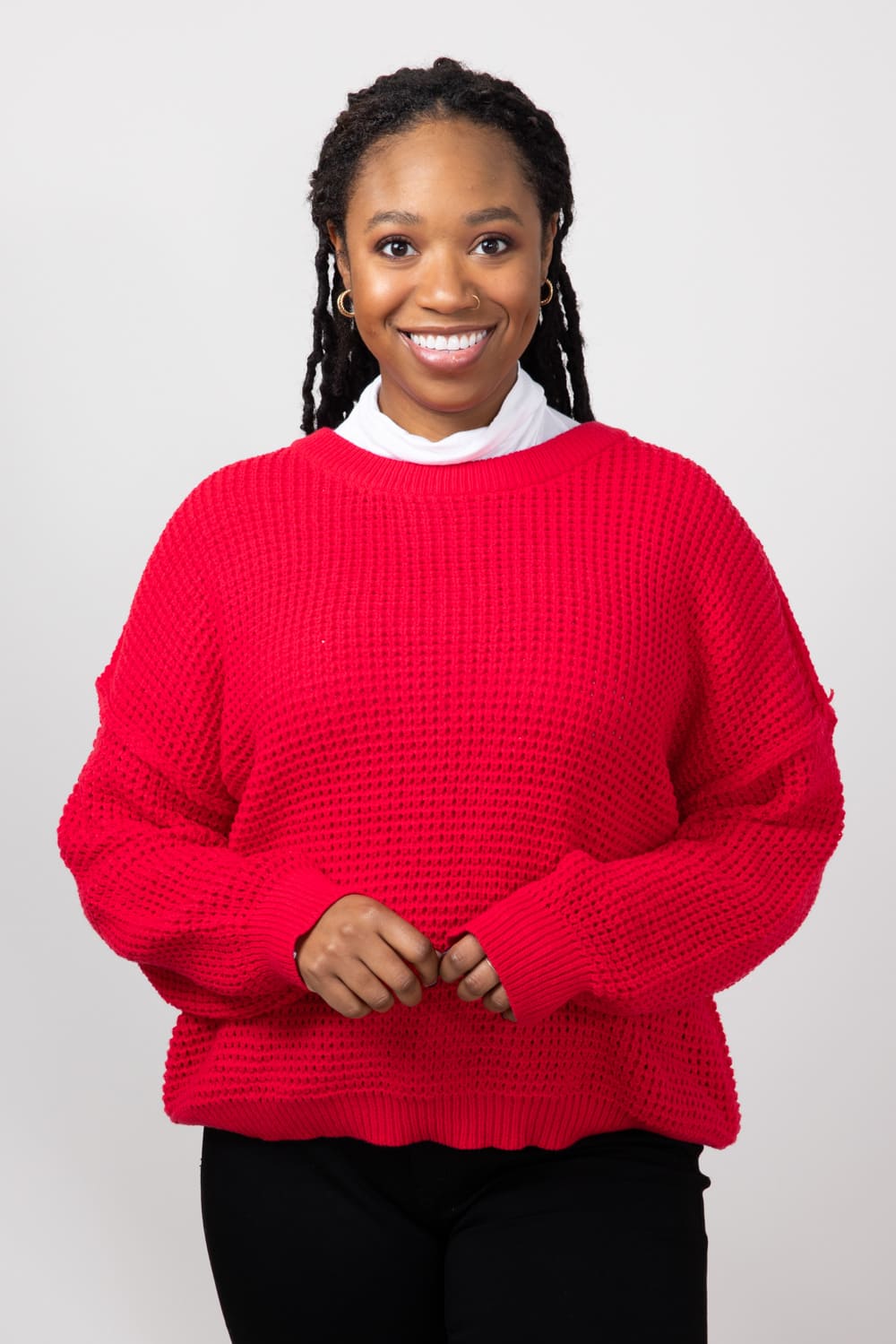 Miracle Waffle Cable Knit Sweater for Women in Red