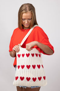 Red Heart Sweater Bag for Women in Off White/Red