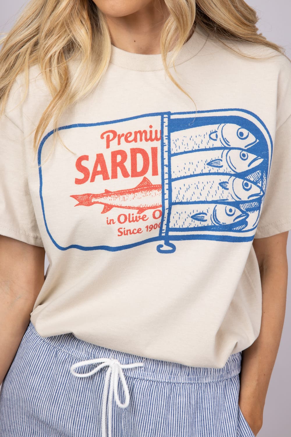 Premium Canned Sardines Oversized T-Shirt for Women in Sand