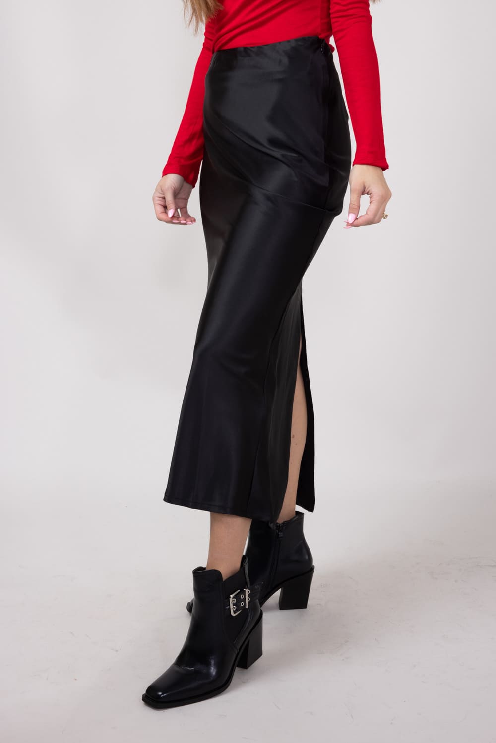 Satin Maxi Skirt for Women in Black
