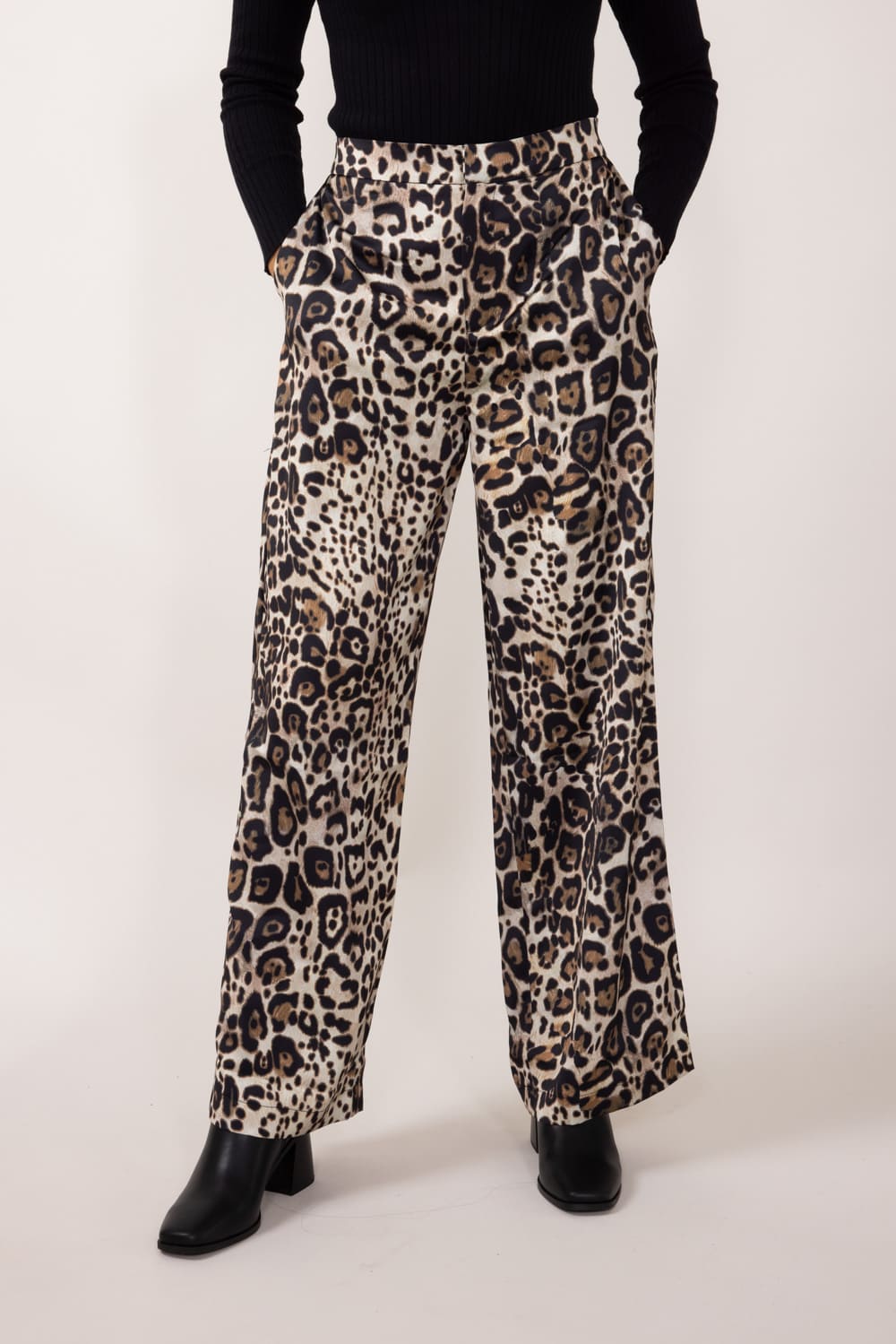 Leopard Print Satin Pants for Women in Animal Print