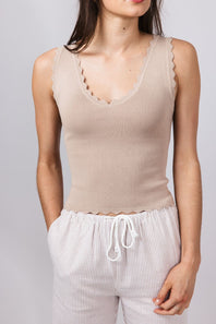 Scallop Tank Top for Women in Taupe