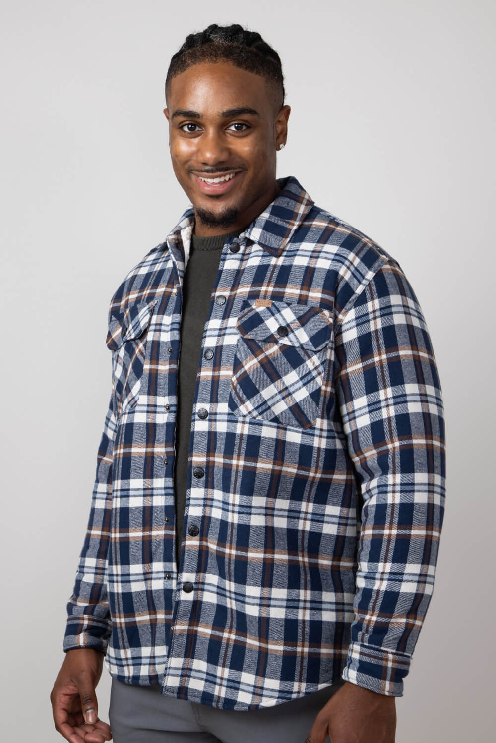 Sherpa Lined Flannel Shacket for Men in Ink