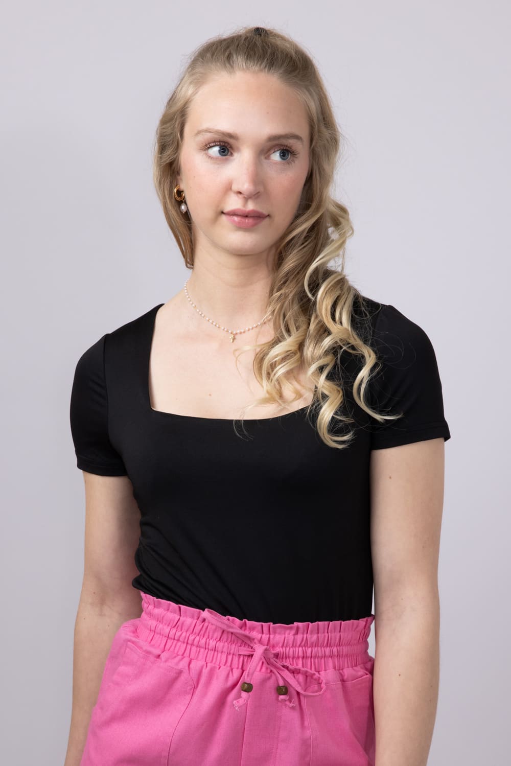 Seamless Double Layer Knit Bodysuit for Women in Black