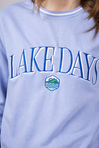 Simply Southern Womens Lake Days Varsity Crew Sweatshirt for Women in Blue