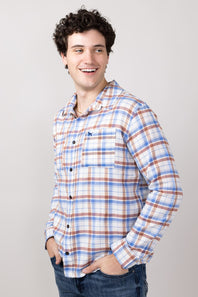 Simply Southern Plaid Button Up Shacket for Men in Brown Plaid