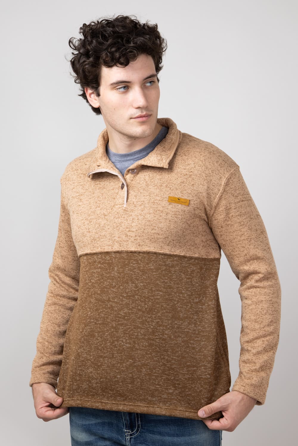 Simply Southern Quarter Snap Pullover for Men in Sand