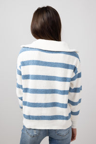 Simply Southern Stripe Quarter Zip Sweater for Women in Sandy Ocean