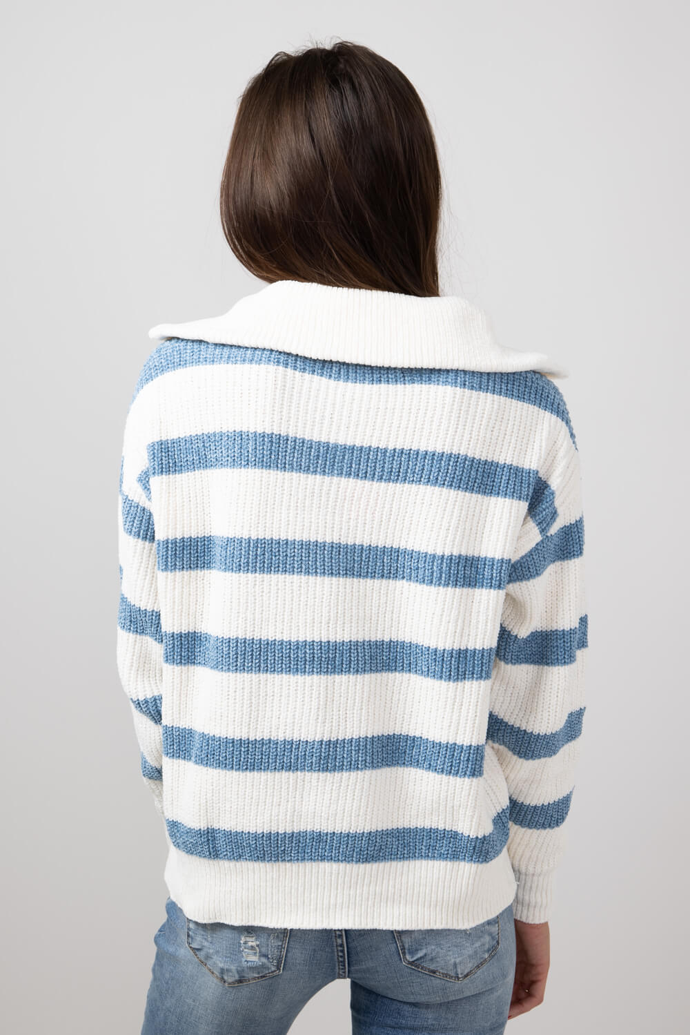 Simply Southern Stripe Quarter Zip Sweater for Women in Sandy Ocean