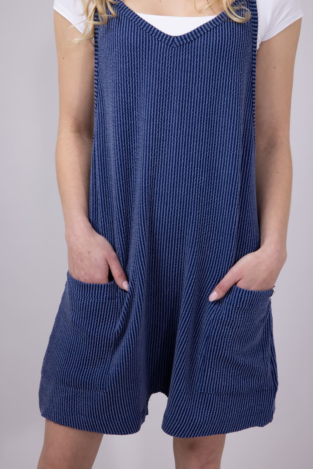 Simply Southern Urban Ribbed Knit Romper for Women in Navy