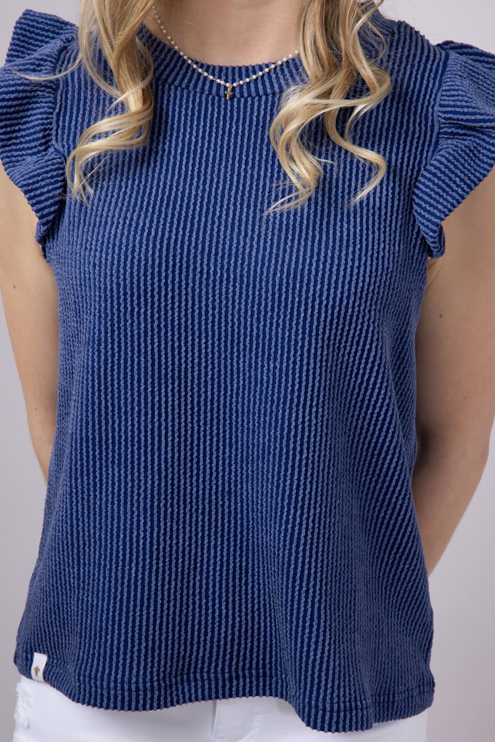 Women's Simply Southern Urban Ribbed Knit Ruffled Sleeve Top for Women in Navy