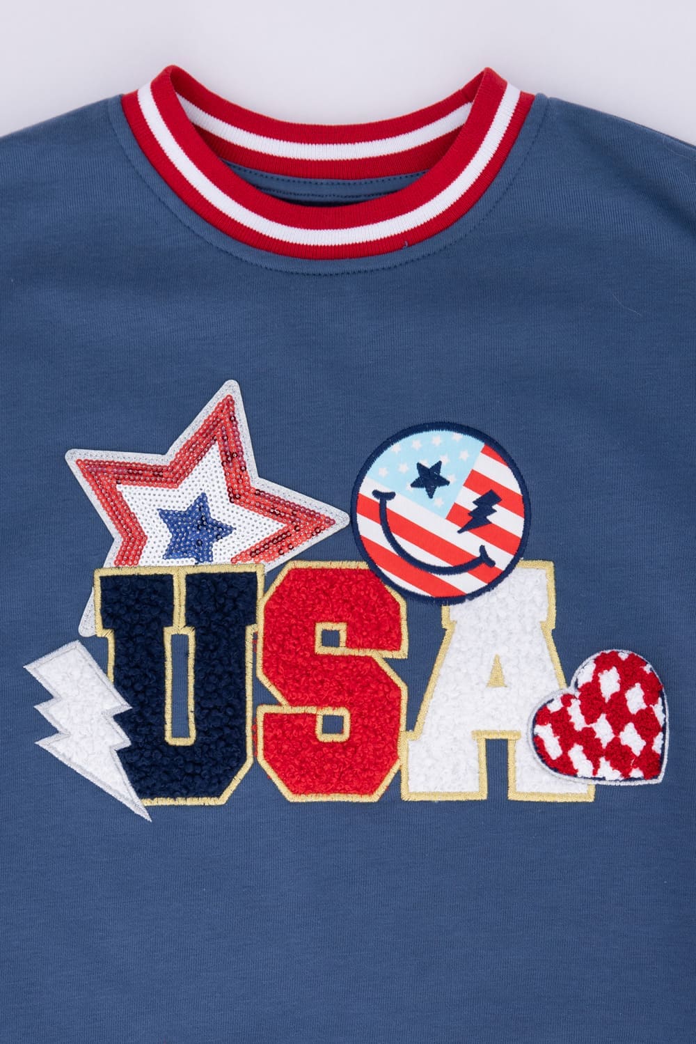 Girls Simply Southern Youth USA Patch Varsity Crew Sweatshirt for Girls in Navy