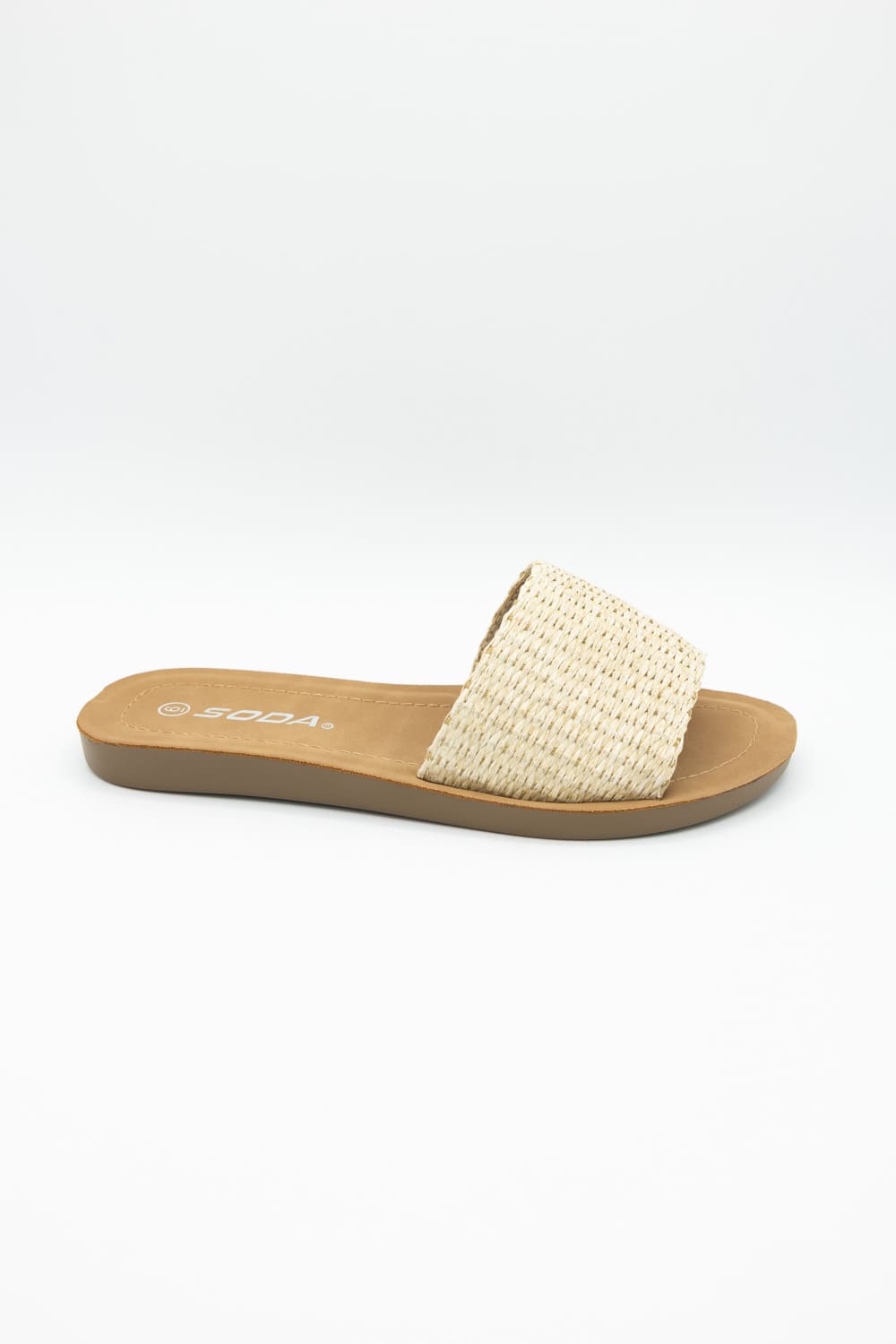 Soda Effron Raffia Slide Sandals for Women in Bone