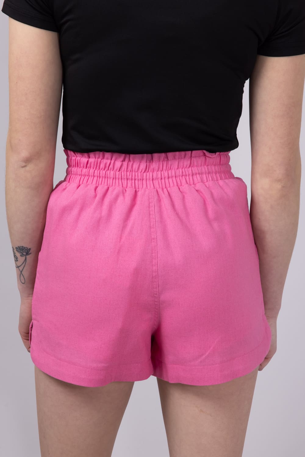 Elastic Waist Linen Shorts for Women in Hot Pink