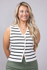 Stripe Knit Vest for Women in Ivory/Black
