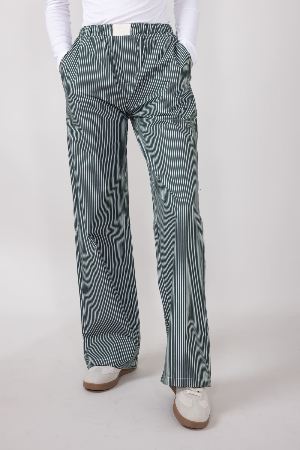 Striped Relaxed PJ Pants for Women in Forest Green