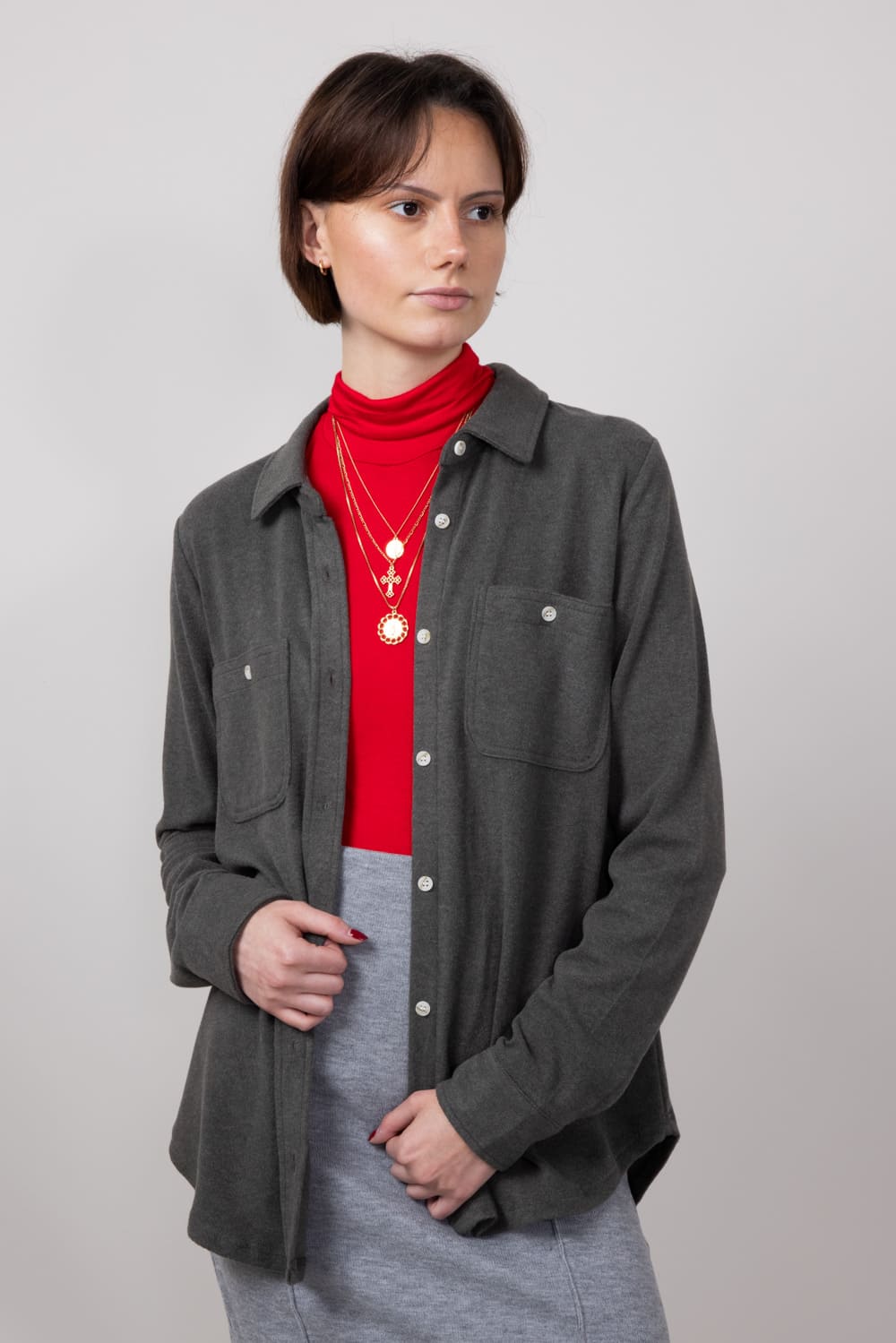 Thread & Supply Lewis Soft Luxe Button Up Shirt for Women in Black Olive