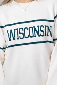 Thread & Supply Wisconsin Varsity Lettering Sweater for Women in Cream/Pinegreen