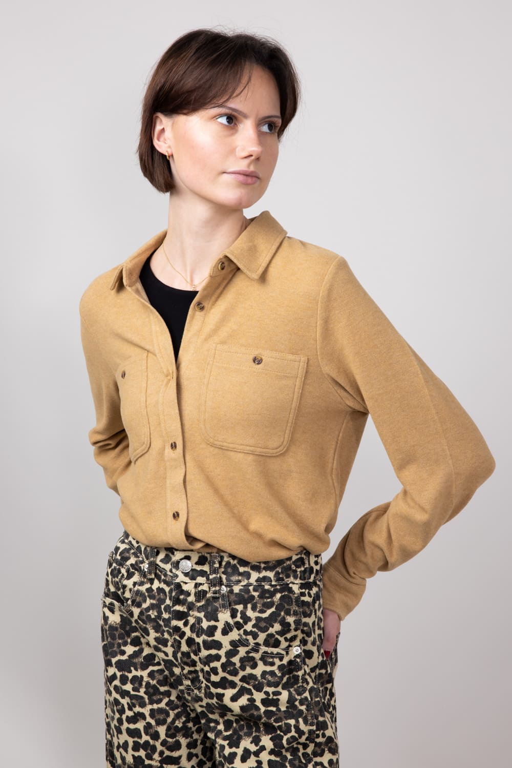 Thread & Supply Lewis Soft Luxe Button Up Shirt for Women in Iced Coffee