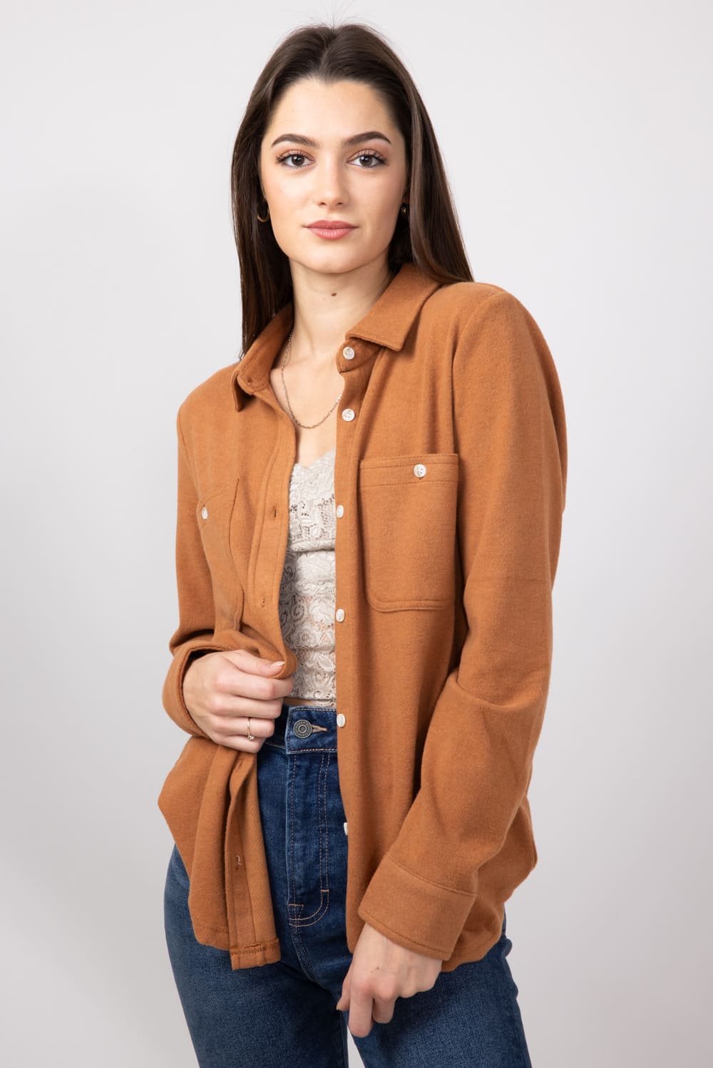 Thread & Supply Lewis Soft Luxe Button Up Shirt for Women in Pecan Heather