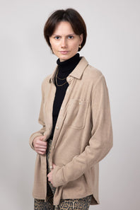 Thread & Supply Lewis Soft Luxe Button Up Shirt for Women in Warm Taupe
