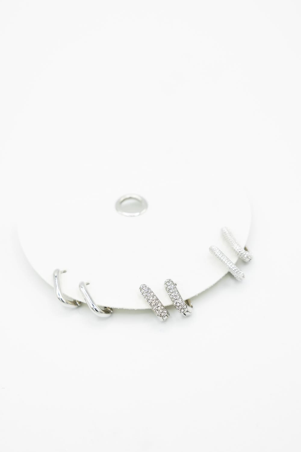 Three Pair Oval Huggie Earrings in Silver