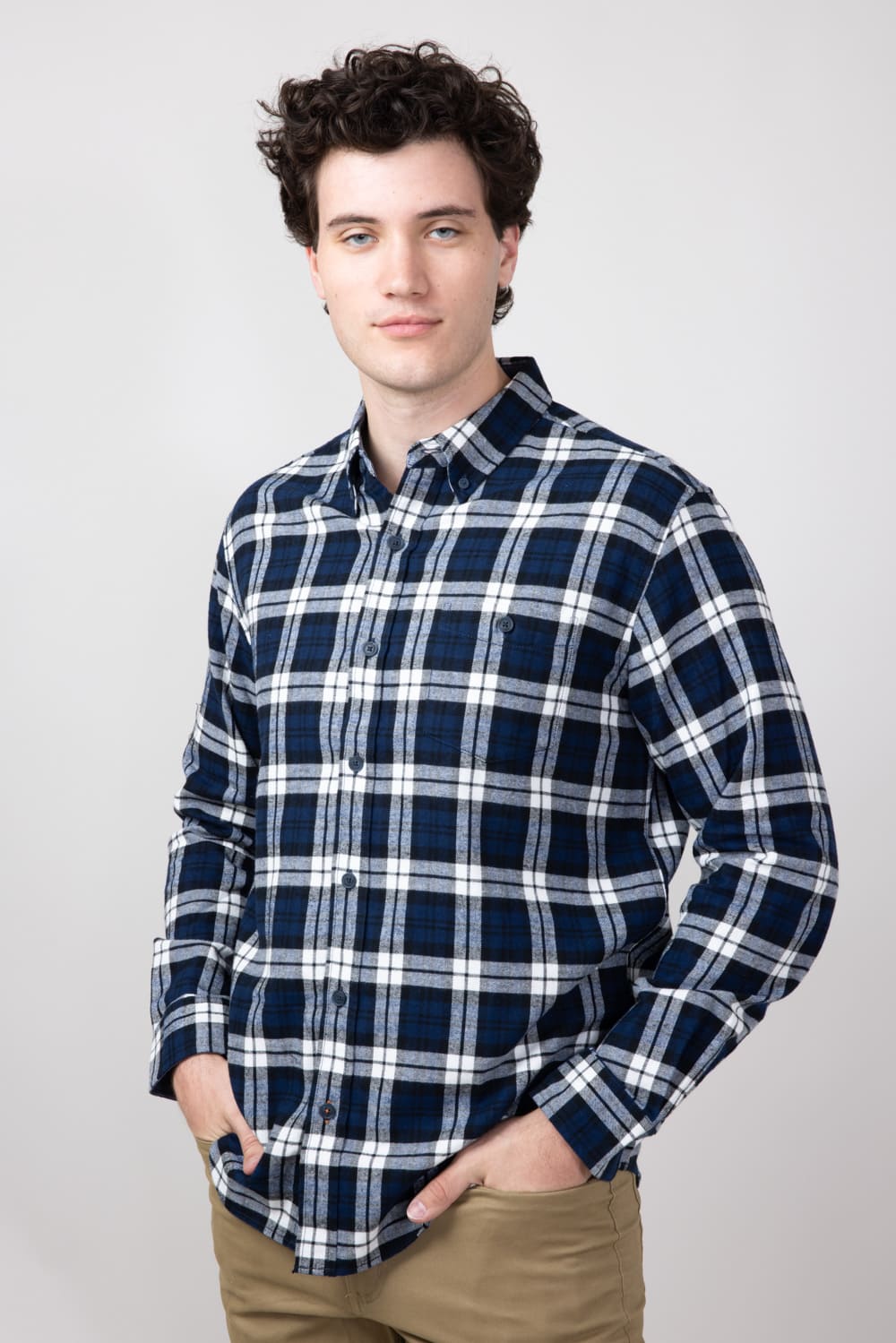 Weatherproof Vintage Brushed Flannel Shirt for Men in Blue Print