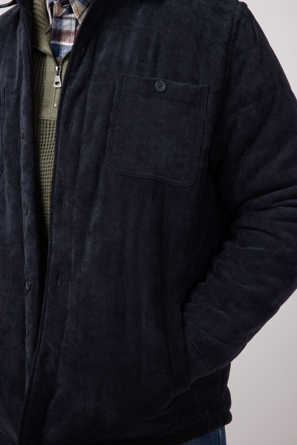Weatherproof Vintage Quilted Corduroy Puffer Jacket for Men in Moonless Night