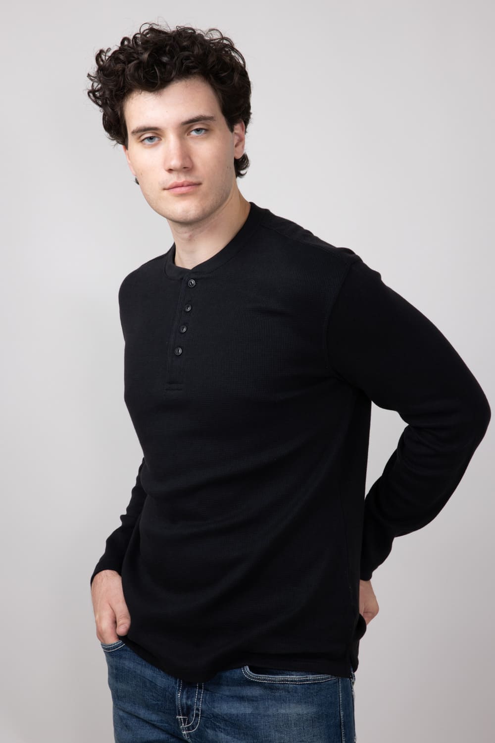 Weatherproof Vintage Waffle Henley Shirt for Men in Black