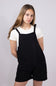 Youth Linen Tie Shoulder Romper for Girls in Black