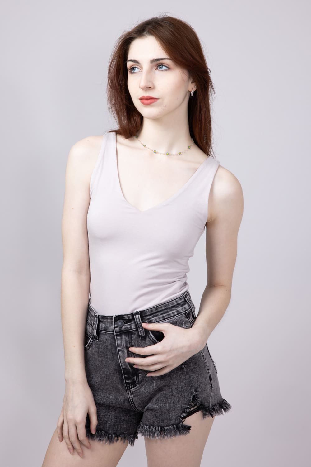 Seamless Double Layer Knit Tank Top for Women in Stone