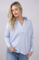 Blu Pepper Ribbed Knit Johnny Collar Polo Shirt for Women in Blue Grey