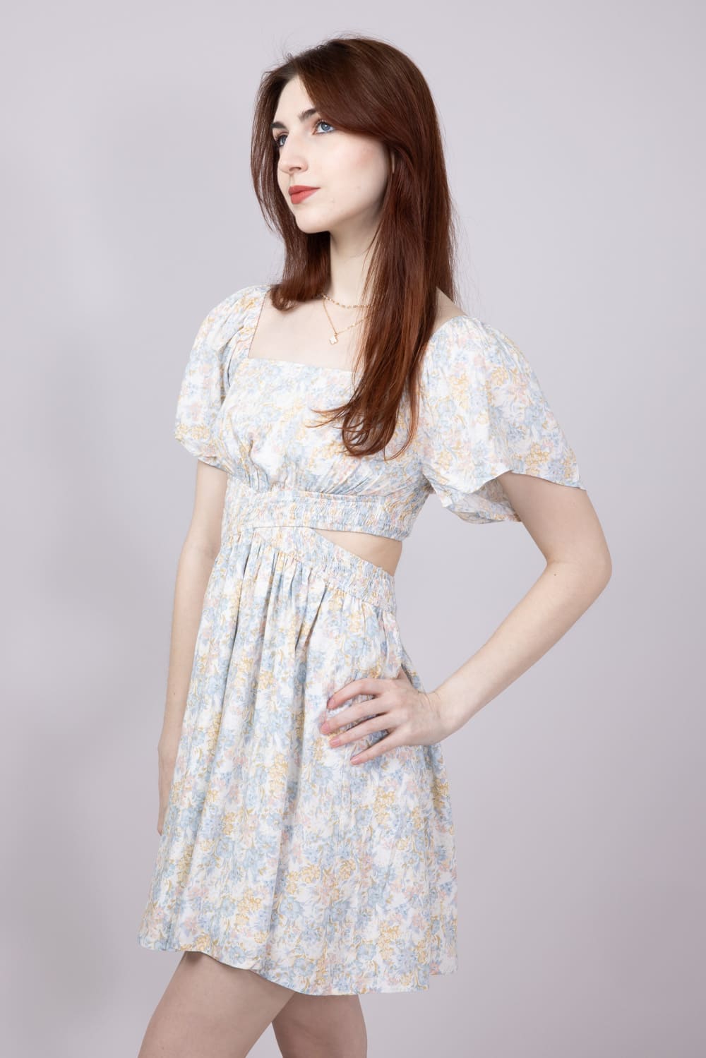 Cutout Floral Dress for Women in Blue Floral