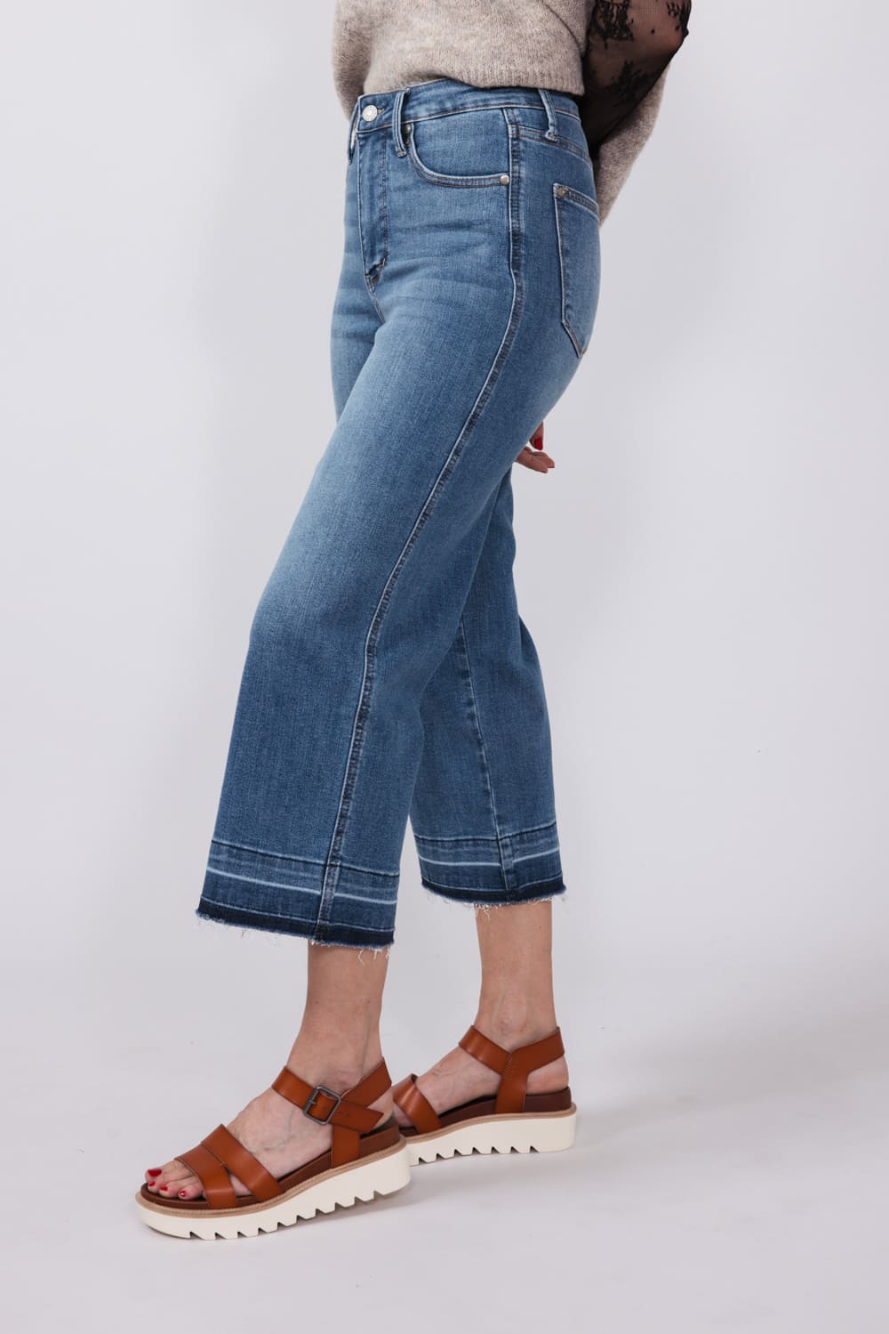 Judy Blue Tummy Control Crop Wide Leg Jeans for Women