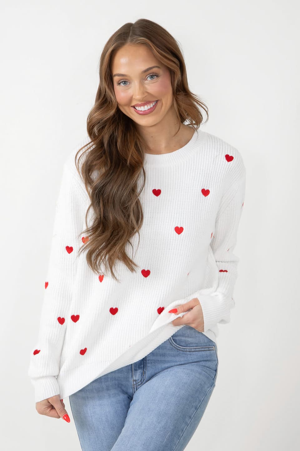 Miracle Heart Sweater for Women in Ivory/Red