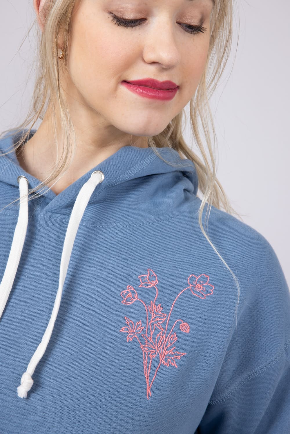 Womens Simply Southern Embroidered Good Things Hoodie for Women in Blue
