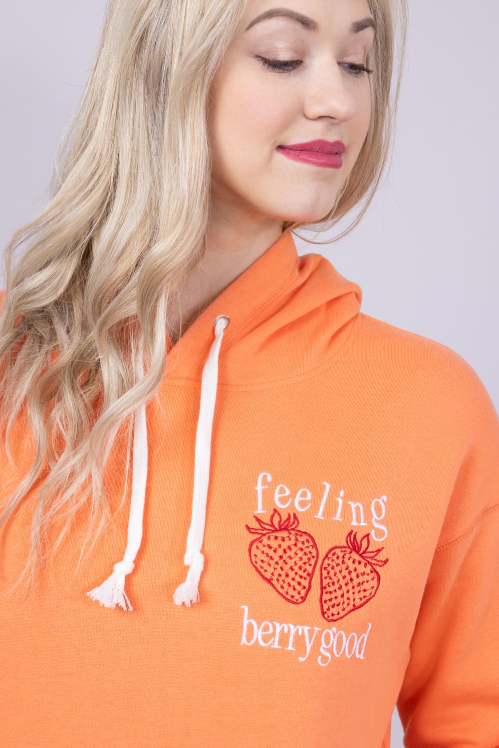 Simply Southern Womens Embroidered Berry Good Hoodie for Women in Orange
