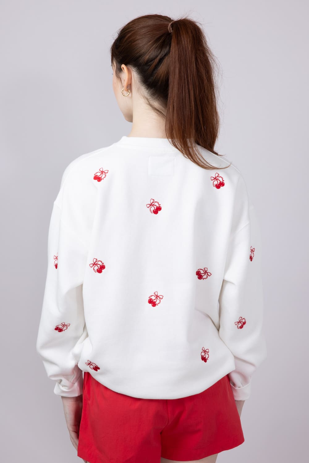 1897 Active Embroidered Cherries And Bows Fleece Sweatshirt for Women in Ivory