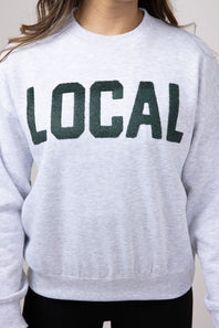 1897 Active Local Chenille Patched Fleece Crewneck for Women in Ice Grey