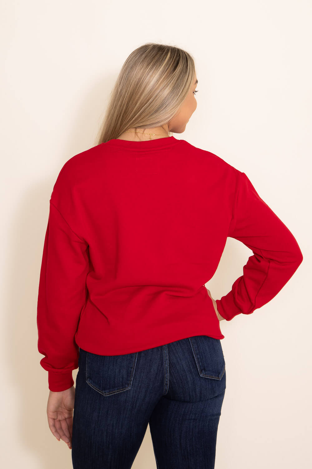 1897 Active Believe Embroidered  Fleece Sweatshirt for Women in Red