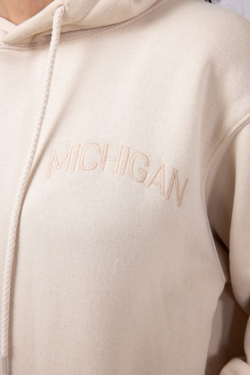 1897 Active Michigan Embroidered Hoodie for Women in Cream