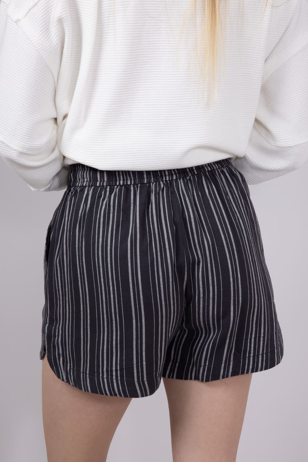 Drawstring Stripe Shorts for Women in Charcoal