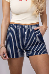 Bailey Rose Stripe Boxer Shorts for Women in Navy